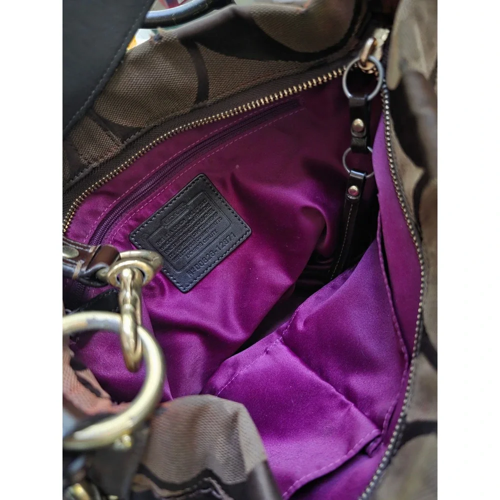 Coach Zoe Brown Signature C Jacquard Leather Hobo Bag Mahogany 12871